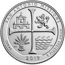 парк Миссии Сан-Антонио. 25 центов 2019 года США. №49. (монетный двор Филадельфия) UNC