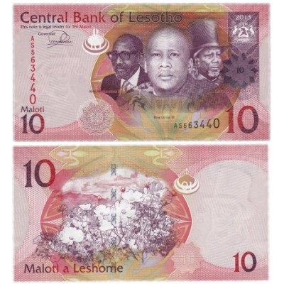 Банкнота 10 малоти  2013 год. Лесото. Pick 21. Из банковской пачки (UNC)
