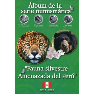 Набор памятных монет 1 соль Перу 2017-2019 г.г. в альбоме, серия «Вымирающая дикая природа Перу» (10 монет)