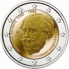 150 лет со дня смерти Андреаса Калвоса. 2 евро 2019 года. Греция (UNC)