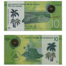 Полимерная банкнота 10 кордоба 2014 года. Никарагуа. Pick 208. Из банковской пачки (UNC)
