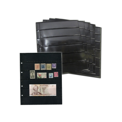 Лист  на чёрной основе для марок и банкнот 200 мм * 250 мм . На 6 ячеек 180*35 мм. Формат OPTIMA (двухсторонний)