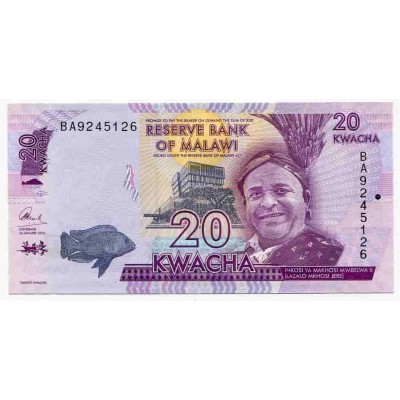 Банкнота 20 квач 2016 года. Малави. UNC