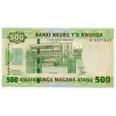 Банкнота 500 франков 2008 года  Руанда. Из банковской пачки 