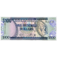 Банкнота 100 долларов 2016 года Гайана. Из банковской пачки