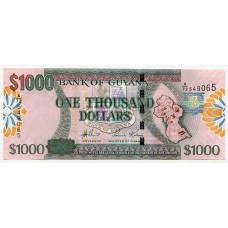 Банкнота 1000 долларов 2009 года Гайана. Из банковской пачки