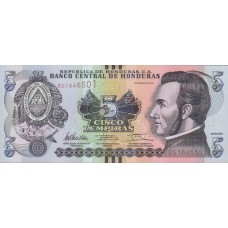 Банкнота 5 лемпир  2012 год. Гондурас "битва при Тринидаде" UNC 