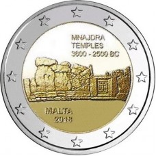 Изображение мальтийских доисторических комплексов - Мнайдра. 2 евро 2018 года.  Мальта (UNC)