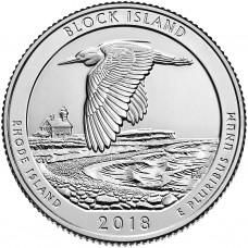 Национальное убежище дикой природы острова Блок. 25 центов 2018 года США. №45. (монетный двор Филадельфия) (UNC)
